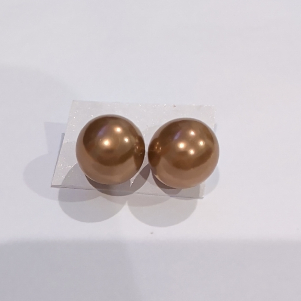 Elegant Brown Faux Pearl Large Stud Earrings
